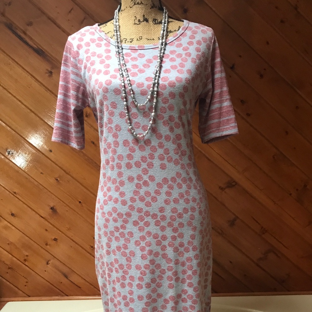 LulaRoe “Julia” dress in dusty pink and grey